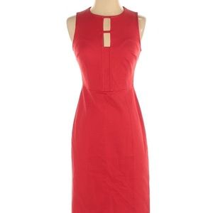 Banana Republic Red Sloan Cut Out Neckline Canvas Pencil Sheath Dress Size 0